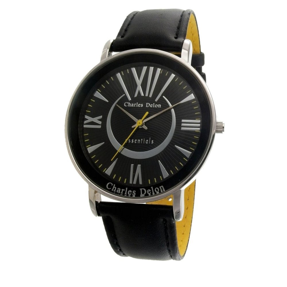Charles Delon Casual Style Black/Silver Watch - Picture 1 of 5